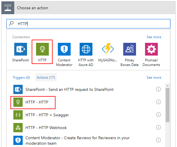 Enter into HTTP to select the action HTTP - HTTP