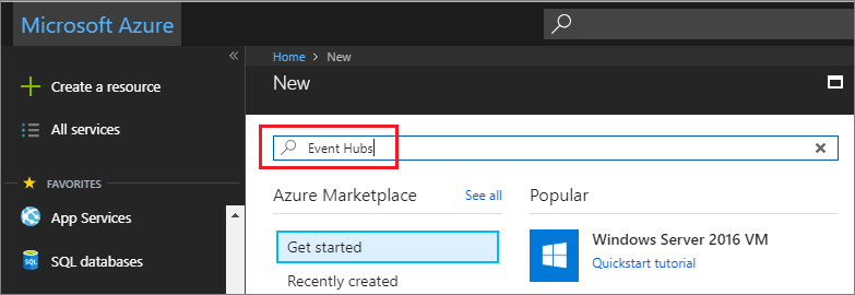 search Azure event hubs