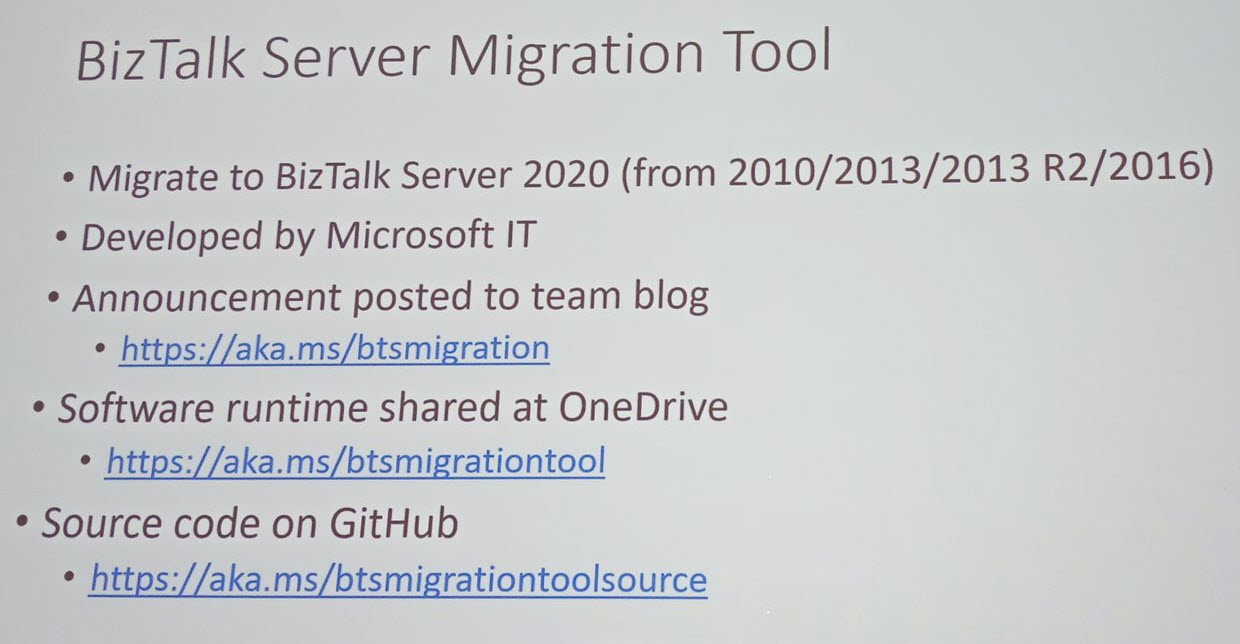 Announced BizTalk Server Migration tool