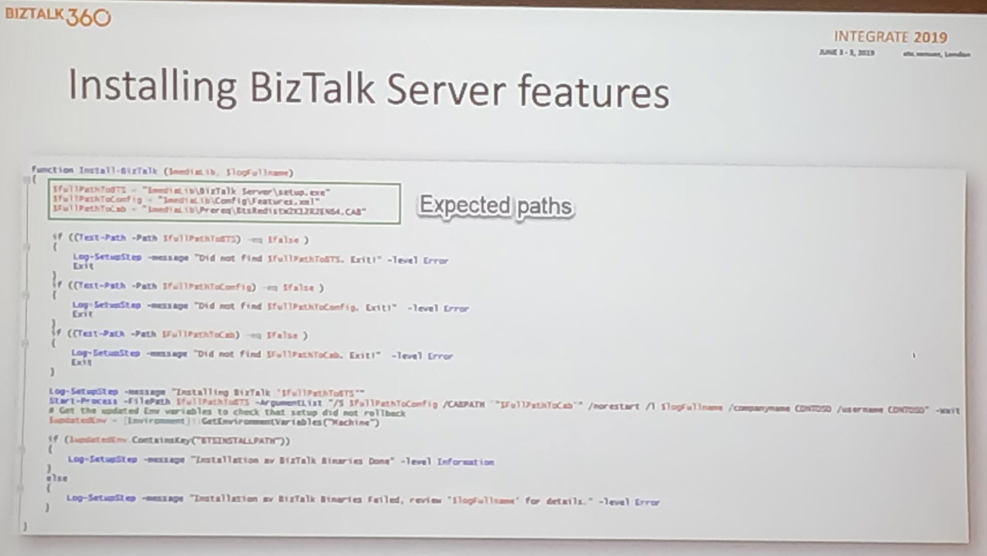 Installing BizTalk server features at Integrate 2019