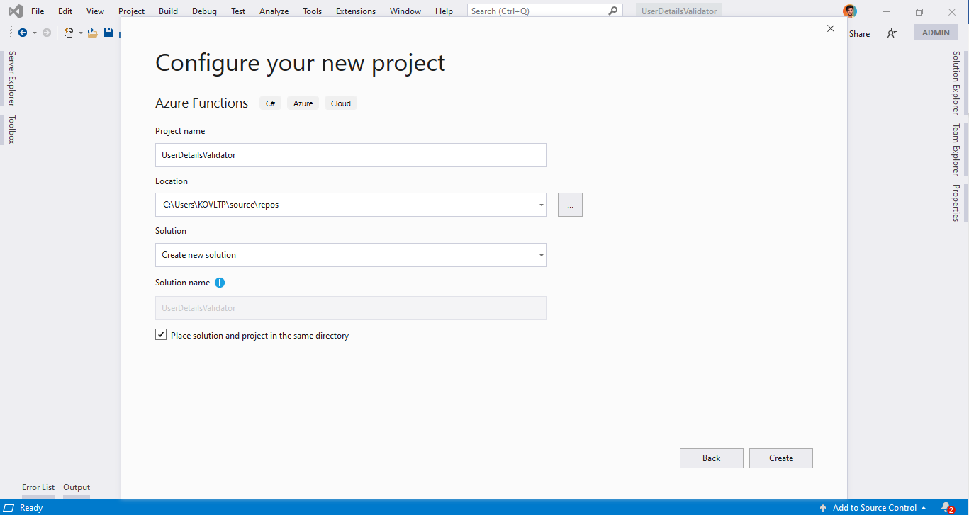 Visual Studio new project