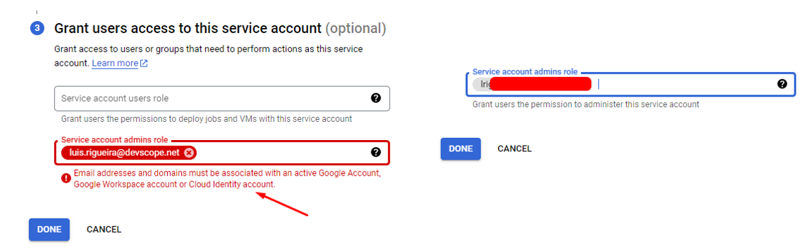 Creating new key in service account