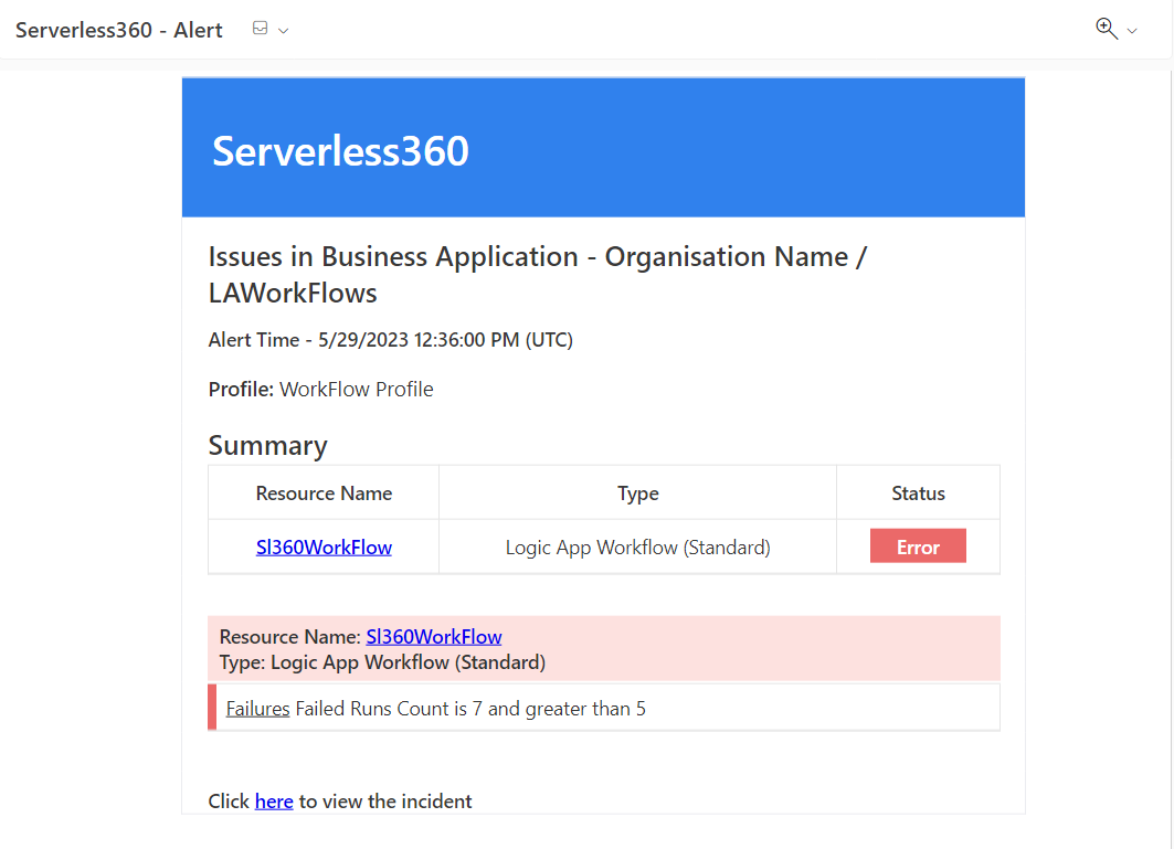 Serverless360 Threshold alert