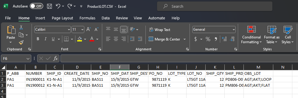 CSV file where the first line contains the column headers
