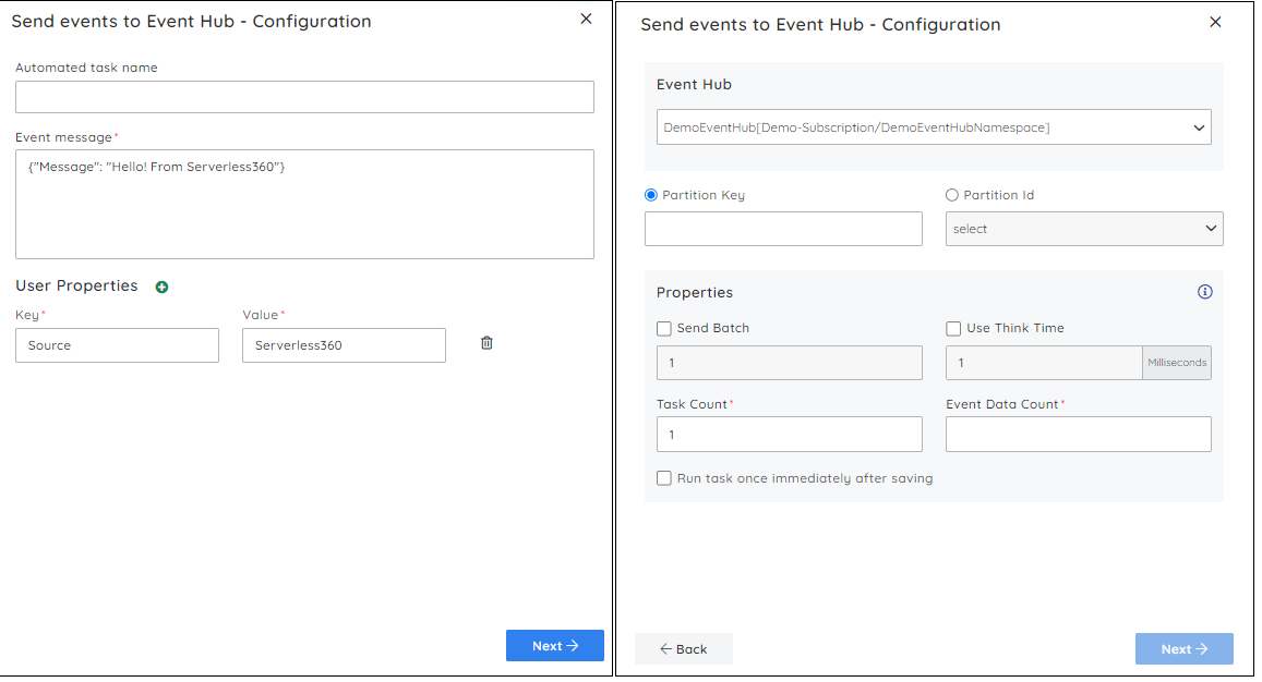 Send Events to Event Hub from Serverless360